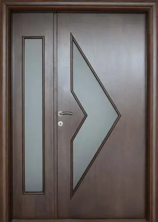 Темнокафеава фурнирана врата крило и пол со матирано стакло во форма на стрела