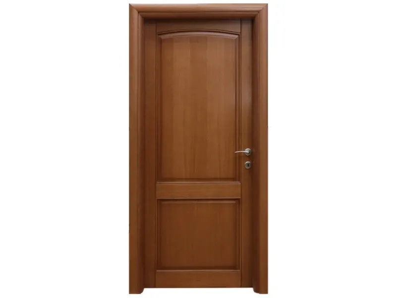 MA0010 solid wood door in a walnut tone with two panels, the upper one arched